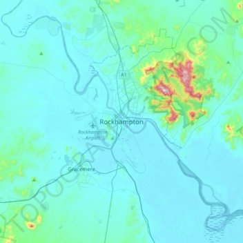 Carte topographique Rockhampton, altitude, relief