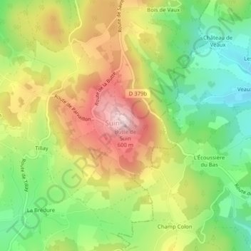 Carte topographique Butte de Suin, altitude, relief