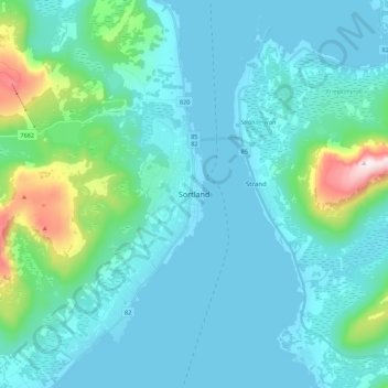 Carte topographique Sortland, altitude, relief