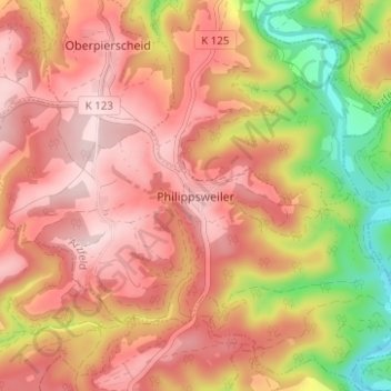Carte topographique Philippsweiler, altitude, relief