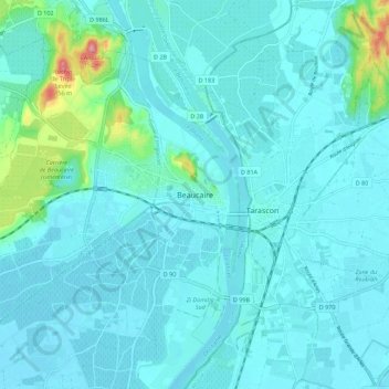 Carte topographique Beaucaire, altitude, relief