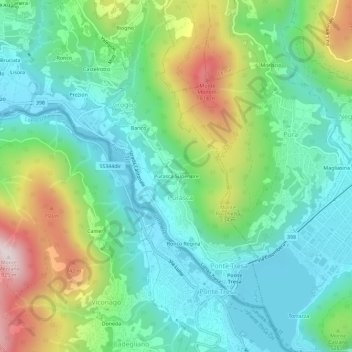 Carte topographique Purasca Superiore, altitude, relief
