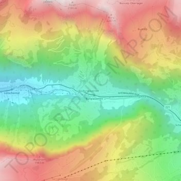 Carte topographique Burglauenen, altitude, relief