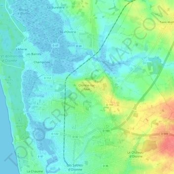 Carte topographique Olonne-sur-Mer, altitude, relief