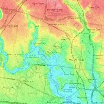 Carte topographique Aberfeldie, altitude, relief
