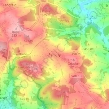 Carte topographique Penting, altitude, relief