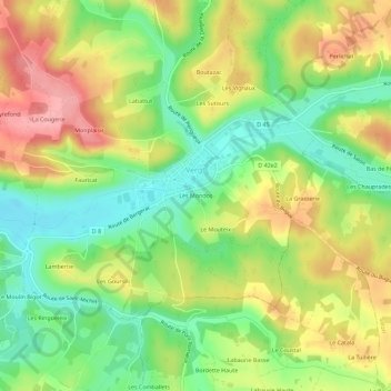 Carte topographique Les Mondos, altitude, relief