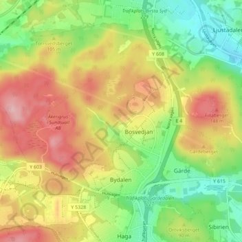 Carte topographique Byhöjden, altitude, relief