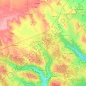 Carte topographique Le Devez, altitude, relief