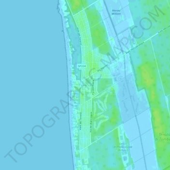 Carte topographique Tirrenia, altitude, relief