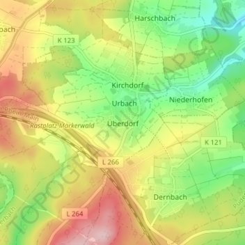 Carte topographique Überdorf, altitude, relief