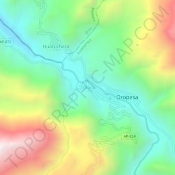 Carte topographique Totora, altitude, relief