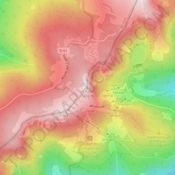 Carte topographique Le Tanet, altitude, relief