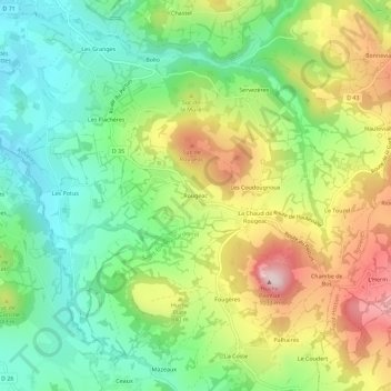 Carte topographique Rougeac, altitude, relief