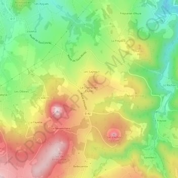 Carte topographique La Champ des Cayres, altitude, relief