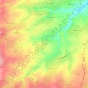 Carte topographique Villeneuve, altitude, relief