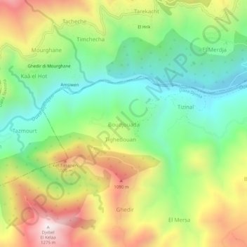 Carte topographique Boudjouada, altitude, relief