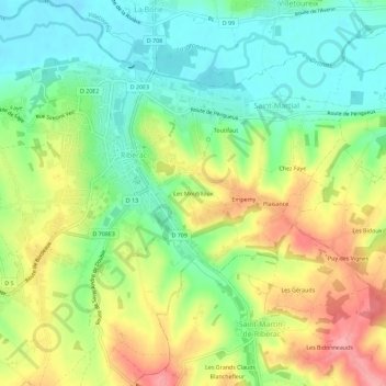 Carte topographique Les Moutilloux, altitude, relief