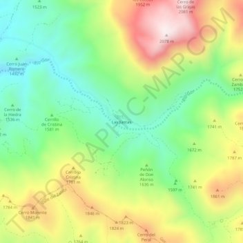 Carte topographique Las Juntas, altitude, relief