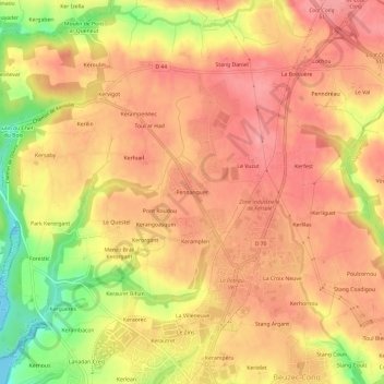 Carte topographique Pennanguer, altitude, relief