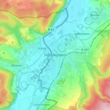 Carte topographique Holzminden, altitude, relief