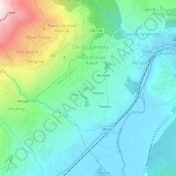 Carte topographique Izghad, altitude, relief