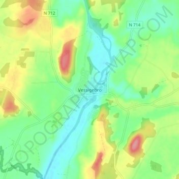 Carte topographique Vessigebro, altitude, relief