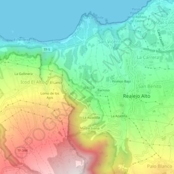 Carte topographique Tigaiga, altitude, relief