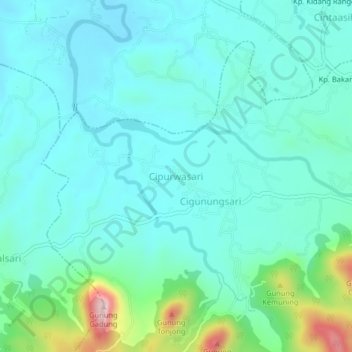 Carte topographique Cipurwasari, altitude, relief