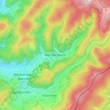 Carte topographique Werthenbach, altitude, relief