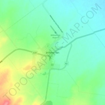 Carte topographique Millmerran, altitude, relief