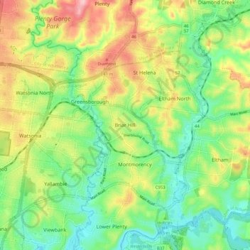 Carte topographique Briar Hill, altitude, relief