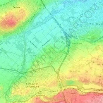 Carte topographique Perly, altitude, relief