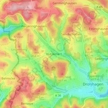 Carte topographique Hützemert, altitude, relief