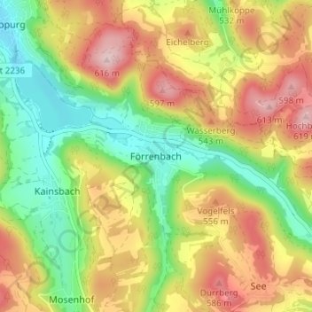 Carte topographique Förrenbach, altitude, relief