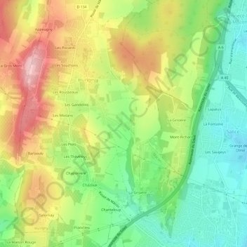 Carte topographique Les Piasses, altitude, relief
