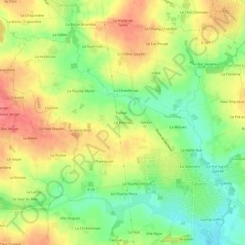 Carte topographique La Pinelais, altitude, relief