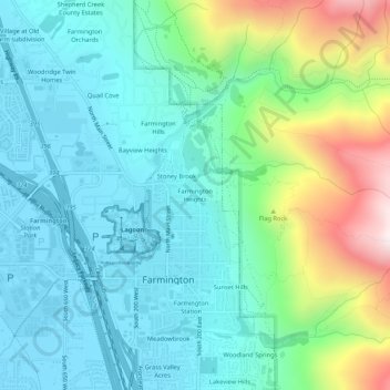 Carte topographique Farmington Heights, altitude, relief