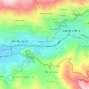Carte topographique Posccota, altitude, relief