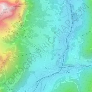 Carte topographique Schwändi, altitude, relief