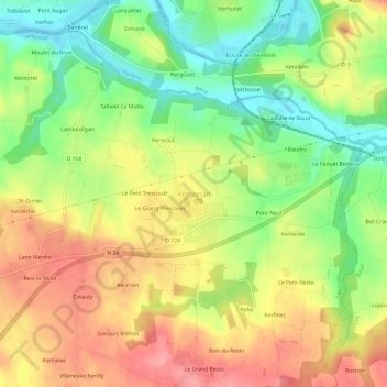 Carte topographique Kergonan, altitude, relief
