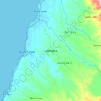 Carte topographique Cinangka, altitude, relief