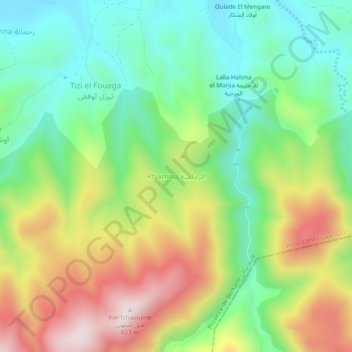 Carte topographique Rhamna, altitude, relief