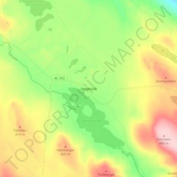 Carte topographique Vargträsk, altitude, relief