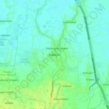 Carte topographique Babelan, altitude, relief