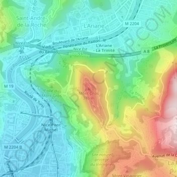 Carte topographique Mont Gros, altitude, relief