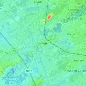Carte topographique Beringen, altitude, relief