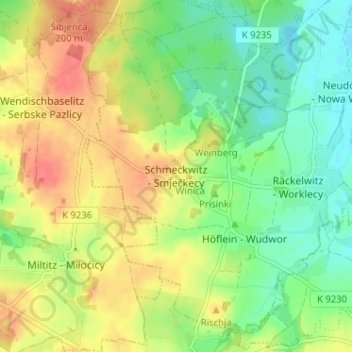 Carte topographique Schmeckwitz, altitude, relief