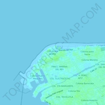 Carte topographique COL. PLAYA NORTE, altitude, relief