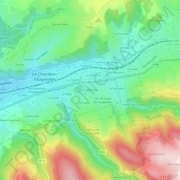 Carte topographique La Pouratte, altitude, relief